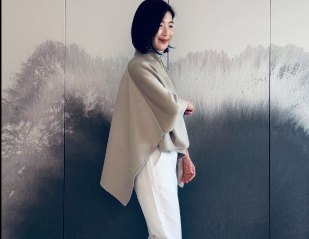 100% 喀什米爾 沙色水波紋 上衣斗篷 