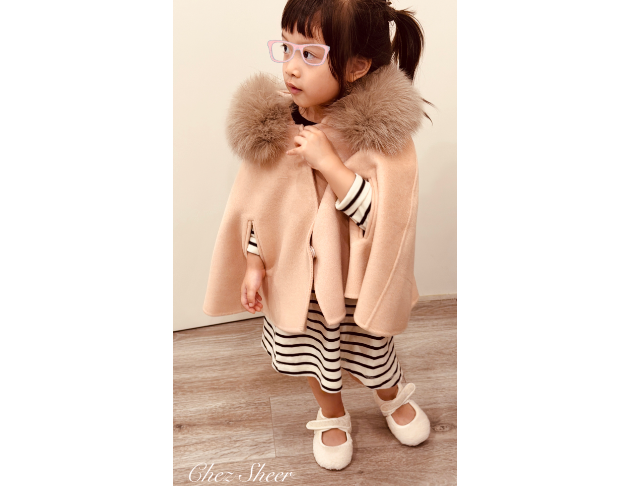 小伊麗莎白狐狸毛斗蓬｜柔雲奶杏色