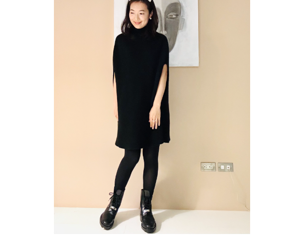 100%Cashmere 喀什米爾黑色斗篷毛衣