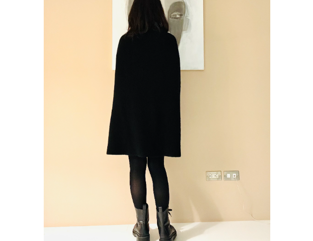 100%Cashmere 喀什米爾黑色斗篷毛衣