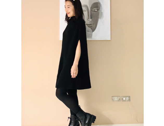 100%Cashmere 喀什米爾黑色斗篷毛衣