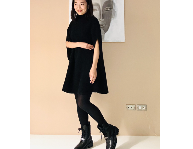 100%Cashmere 喀什米爾黑色斗篷毛衣