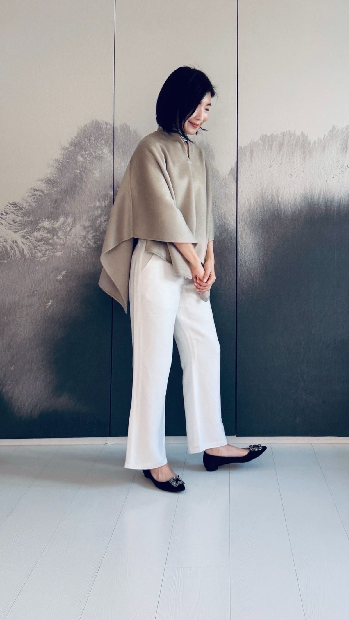 100% 喀什米爾 沙色水波紋 上衣斗篷 